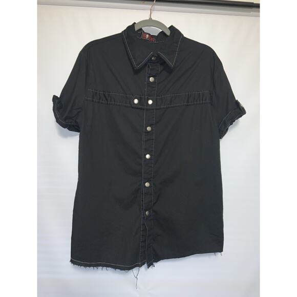 Morbid Thread Men’s Large Vintage 90s Y2K Black Snap Button Shirt Goth Punk Vamp - Picture 2 of 7
